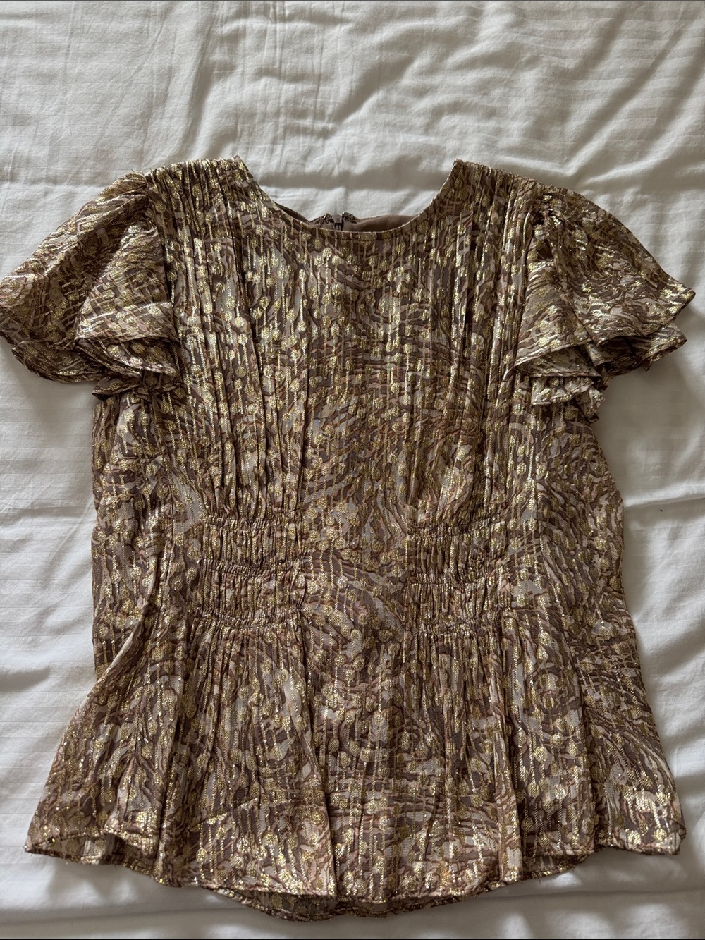 Parker Brown Metallic Short-Sleeve Pleated Blouse